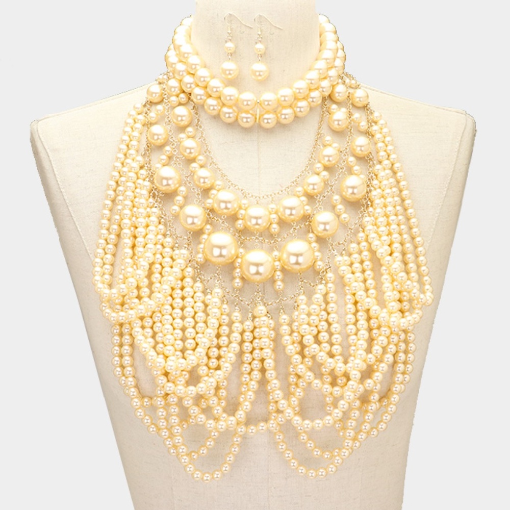 2PCS - Draped Pearl Cluster Statement Necklace